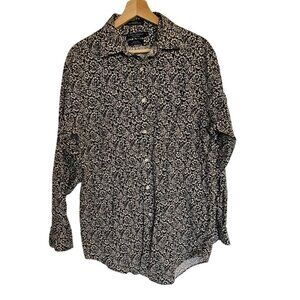 Daniel Cremieux button down shirt Size Medium 100% Cotton Black Floral Long Slee